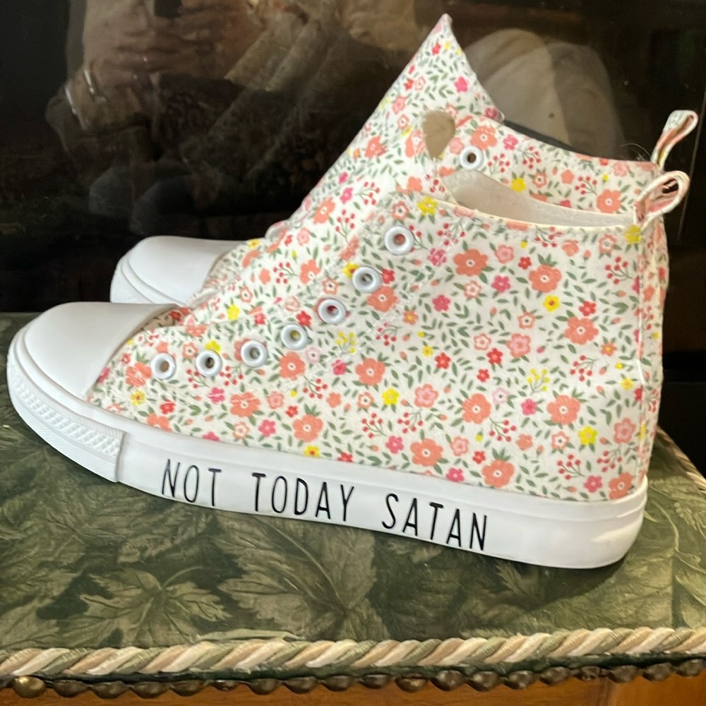 Hot topics White and Pink Floral High-Top Sneakers